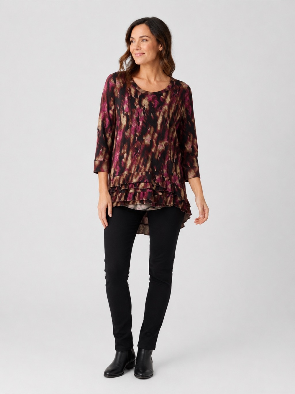 Simply Vera Vera Wang Petite Abstract Print Ruffle Hem Top Women’s Large